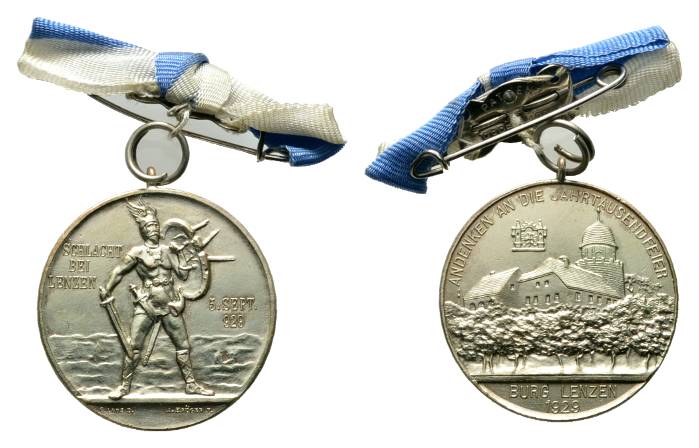  Medaille 1929, versilbert, tragbar mit Anstecknadel; Ø 33,1 mm, 15,83 g   