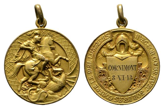  Medaille, vergoldet, tragbar; Ø 27,4 mm, 9,43 g   
