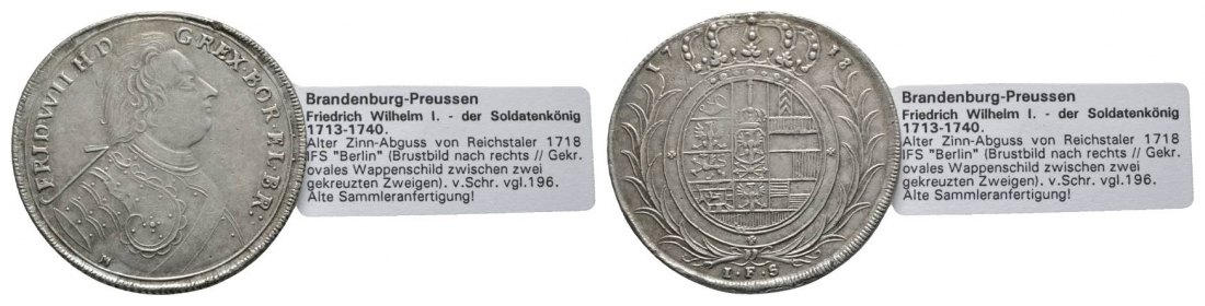  Brandenburg-Preußen, alter Zinnabguß vom Reichstaler 1718 -Fälschung-   