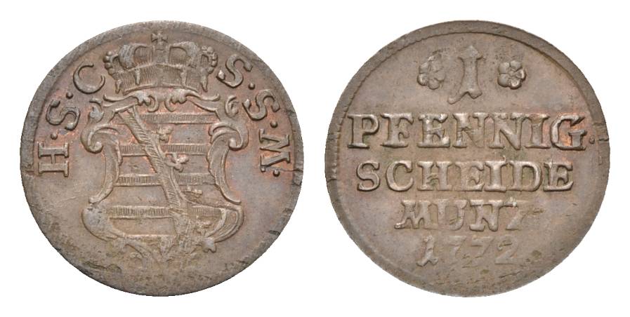  Sachsen-Coburg-Saalfeld, Cu 1 1/2 Pfennig 1772   
