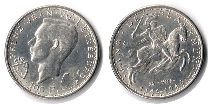  Luxemburg  100 Francs 1946  FM-Frankfurt  Feingewicht: 20,86g  Silber  sehr schön/vorzüglich   