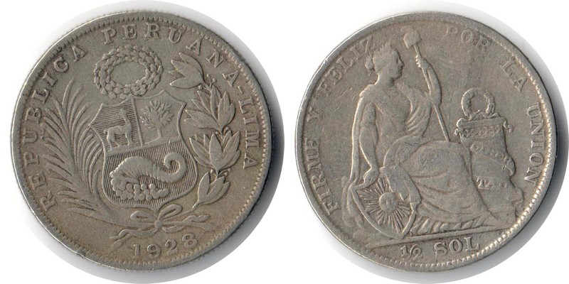  Peru  1/2 Sol  1928  FM-Frankfurt  Feingewicht: 6,25g  Silber sehr schön   