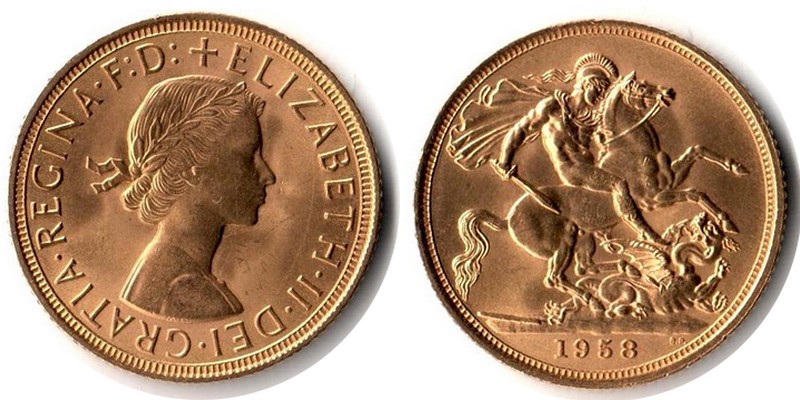 Grossbritannien MM-Frankfurt Feingewicht: 7,32g Gold Sovereign 1958 vorzüglich