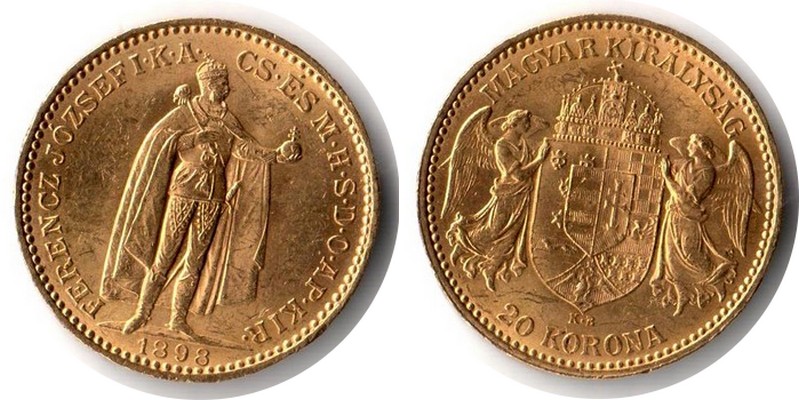 Ungarn MM-Frankfurt  Feingewicht 9,15g Gold 20 Kronen 1898 sehr schön