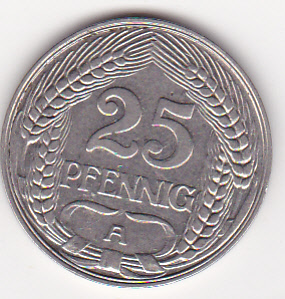  Kaiserreich, 25 Pfennig 1911 A, vorzüglich   