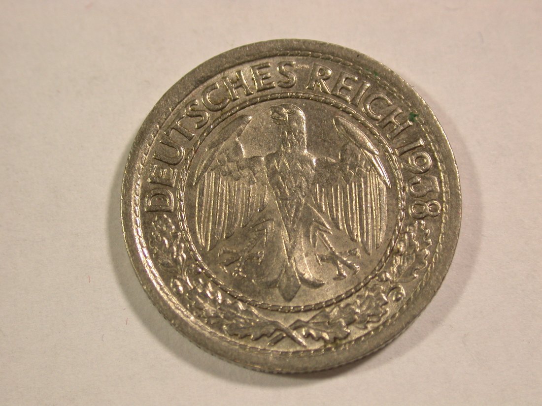  B15 Weimar  50 Pfennig Nickel  1938 G in vz/vz+ Originalbilder   