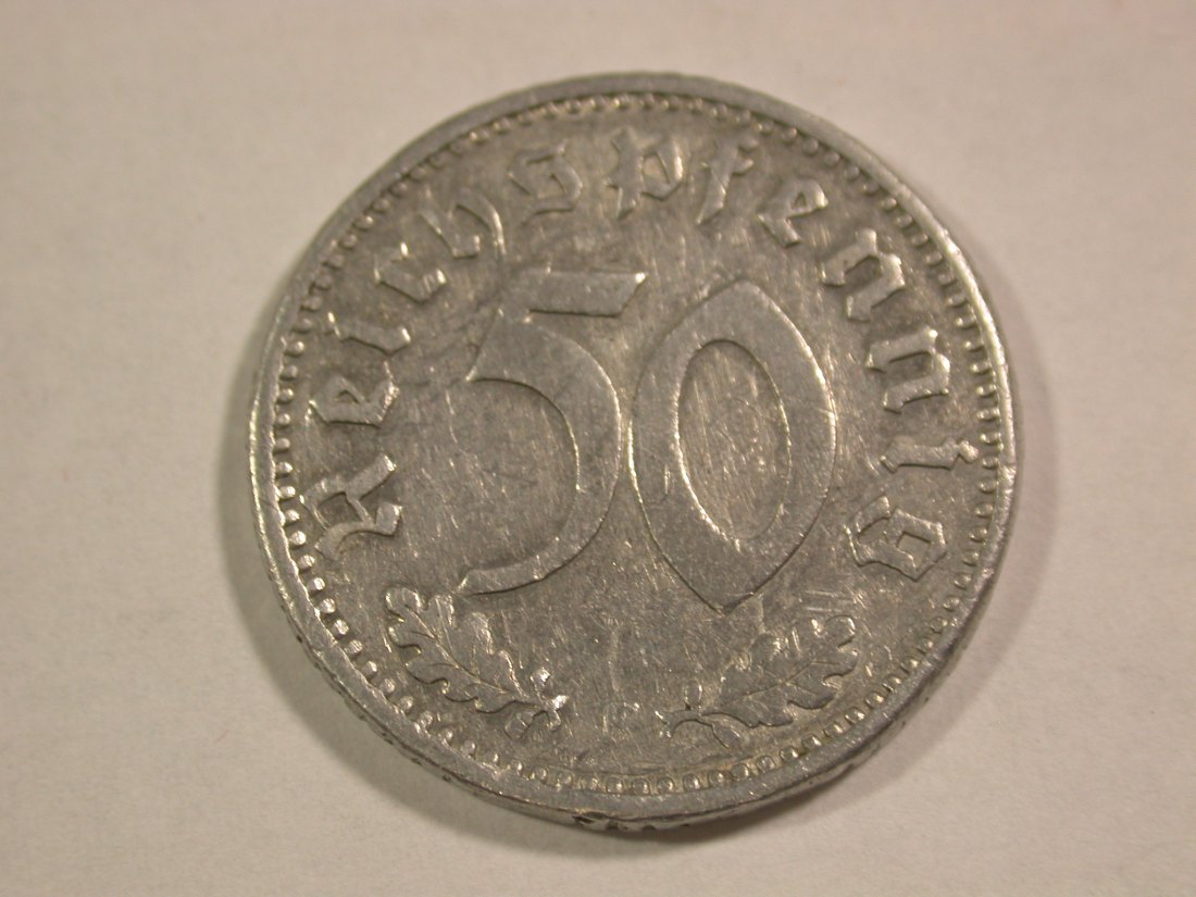  B15 3.Reich 50 Pfennig Alu  1935 F in sehr schön Originalbilder   
