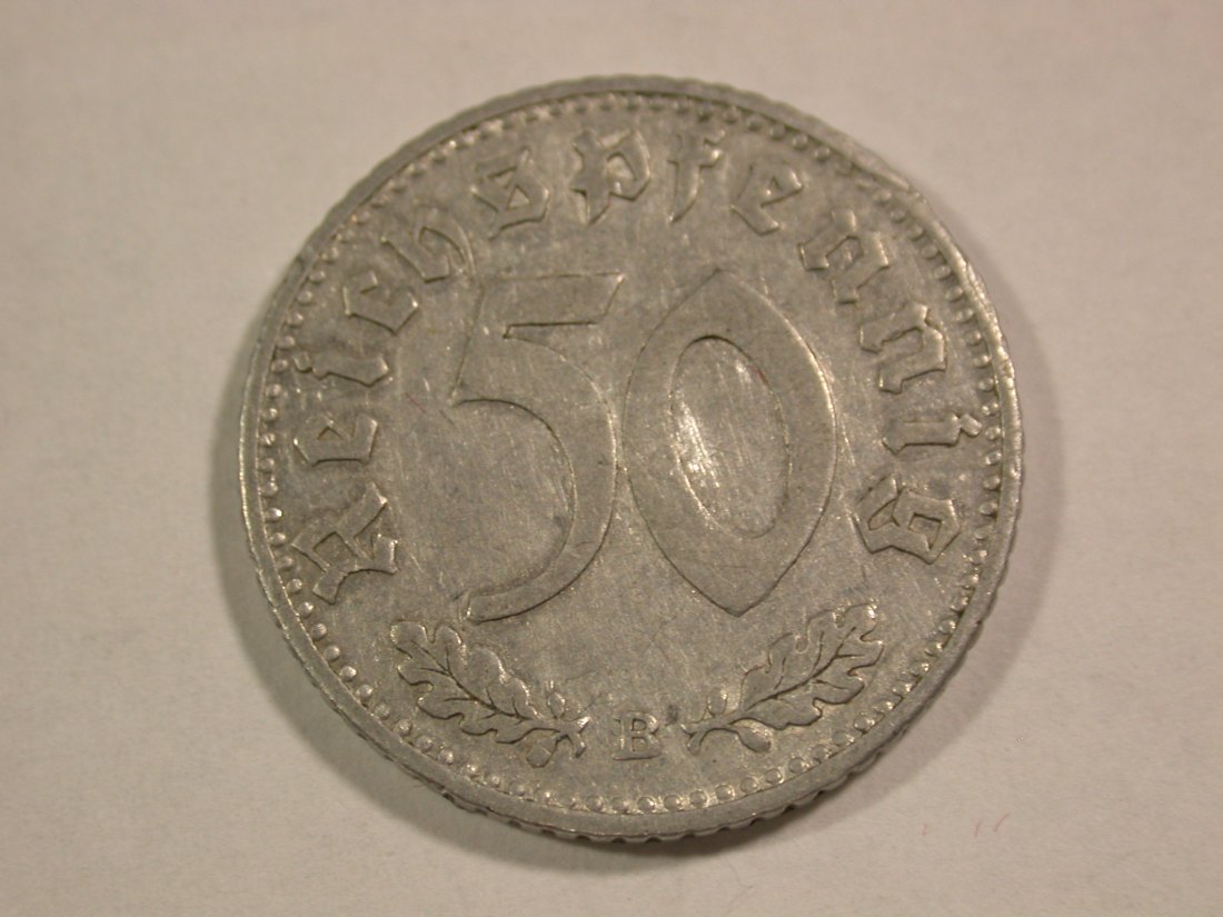  B15 3.Reich 50 Pfennig Alu  1940 B in ss/ss+ Originalbilder   