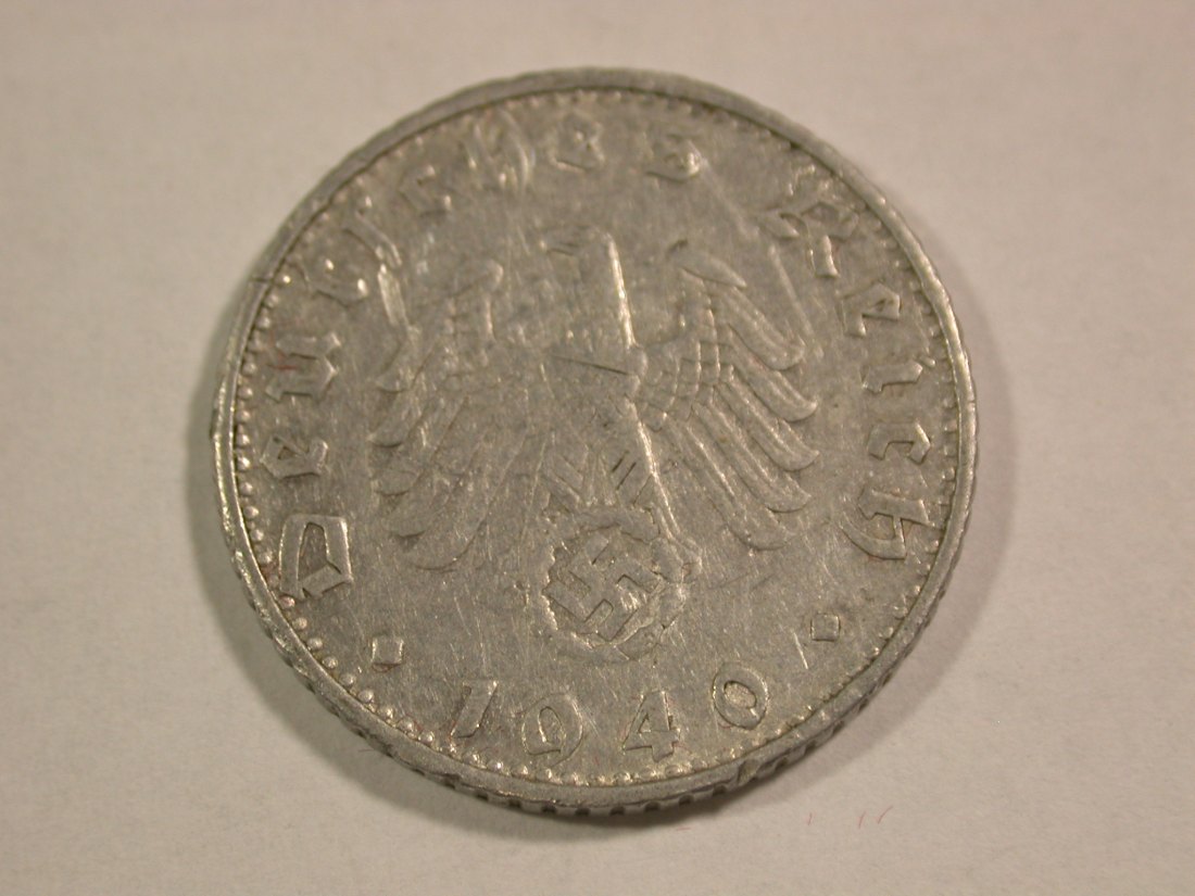  B15 3.Reich 50 Pfennig Alu  1940 B in ss/ss+ Originalbilder   