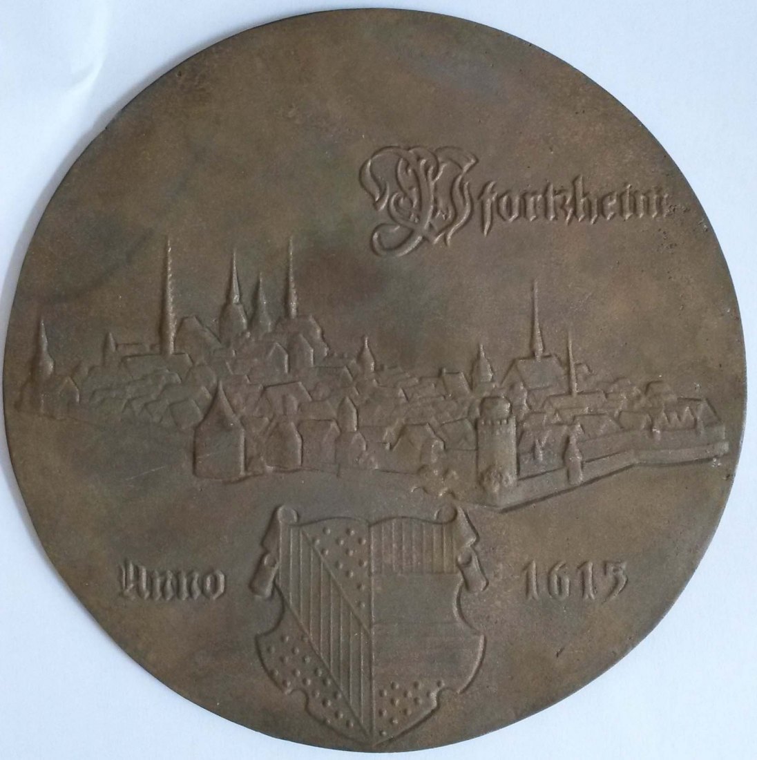  Pforzheim Anno 1615, Bronzeguß, Ø 20 cm, 670 g   