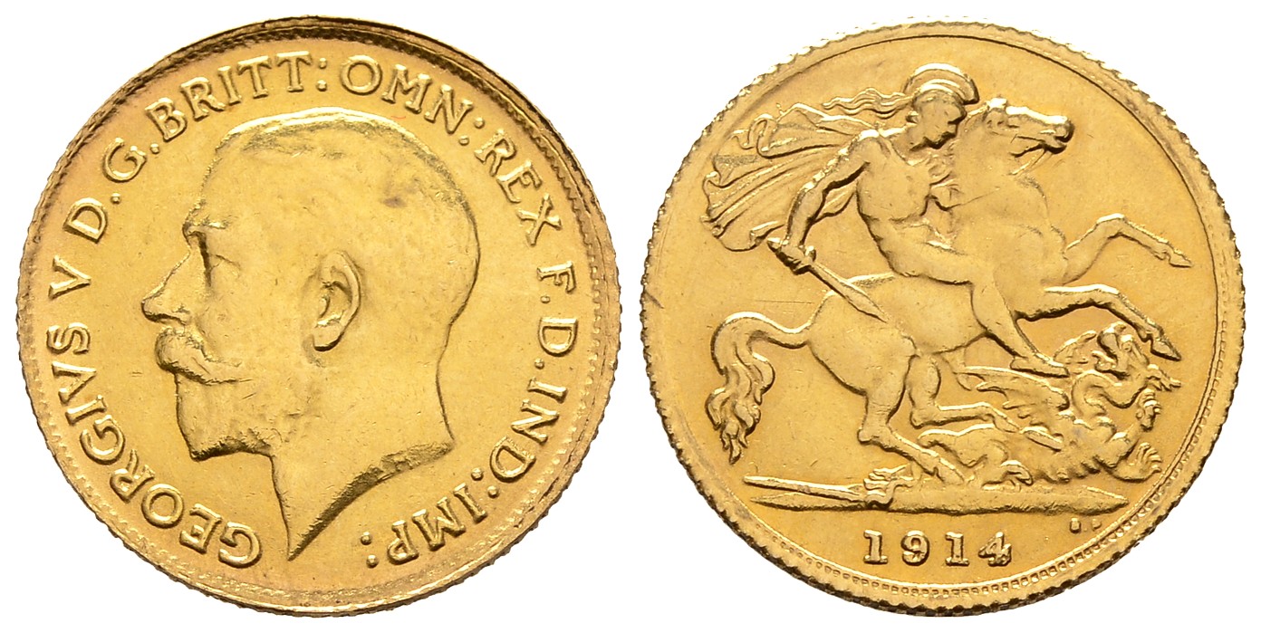 PEUS 7908 Grossbritannien 3,66 g Feingold. George V. (1910 - 1936) 1/2 Sovereign GOLD 1914 Sehr schön