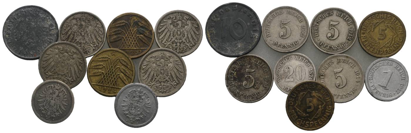  Deutsches Reich, 9 Kleinmünzen   