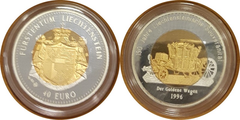  Liechtenstein, 40 Euro 1996  FM-Frankfurt  Feingewicht: 13,88g  Silber  pp  (Der goldene Wagen)   