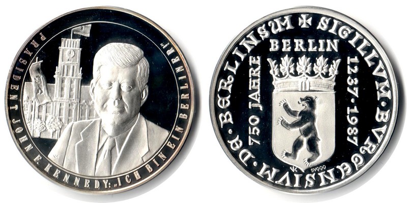  Deutschland Medaille 1987 FM-Frankfurt Feingewicht:  20,1g Silber John F. Kennedy  pp   
