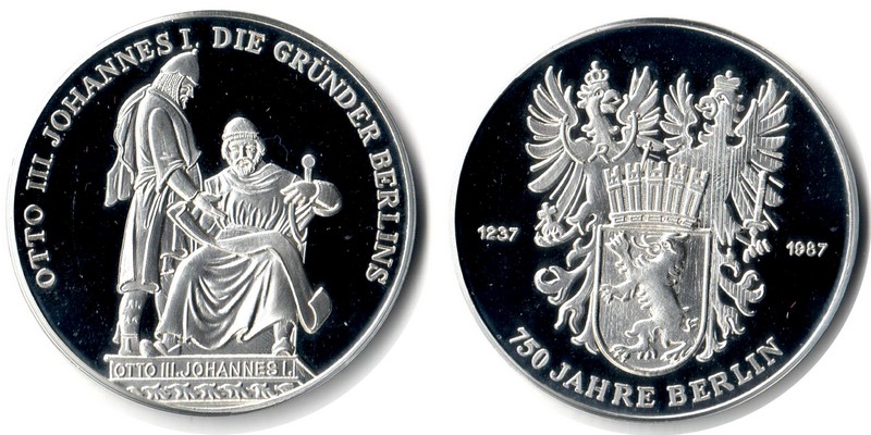  Deutschland Medaille 1987 FM-Frankfurt Feingewicht:  19,2g Silber Die Gründer Berlins  pp   