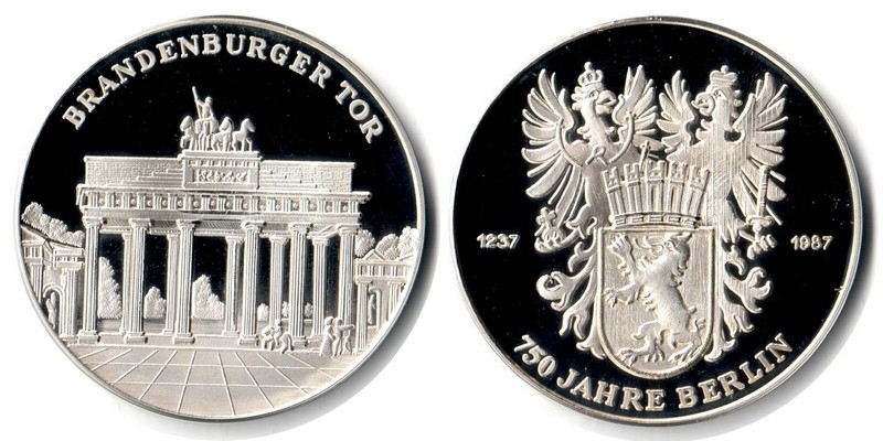  Deutschland Medaille 1987 FM-Frankfurt Feingewicht:  20,1g Silber Brandenburger Tor  pp   