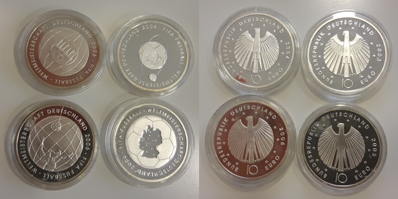  Deutschland  4x 10 Euro (Gedenkmünze) ver.  FM-Frankfurt  Feingewicht: 4x 16,65g  Silber PP   