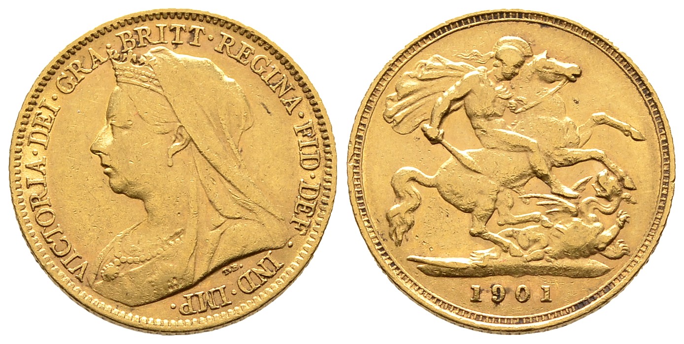 PEUS 7925 Grossbritannien 3,66 g Feingold. Witwenschleier Victoria (1837 - 1901) 1/2 Sovereign GOLD 1901 Sehr schön