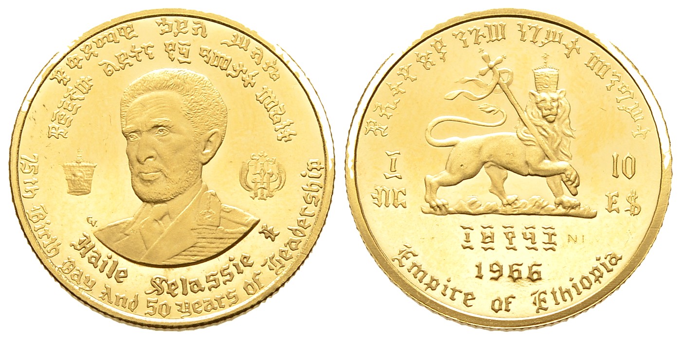 PEUS 7928 Äthiopien / Ethiopia 3,6 g Feingold. Haile Selassie I. 10 Dollars GOLD EE 1958(1966) Impaired Proof / Vz + aus PP