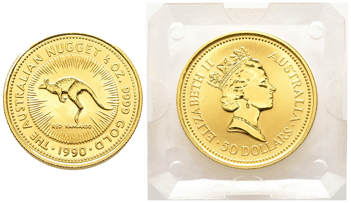 PEUS 7934 Australien 15,55 g Feingold. Rotes Känguru 50 Dollars GOLD 1/2 Unze 1990 Uncirculated (in Originalkapsel)