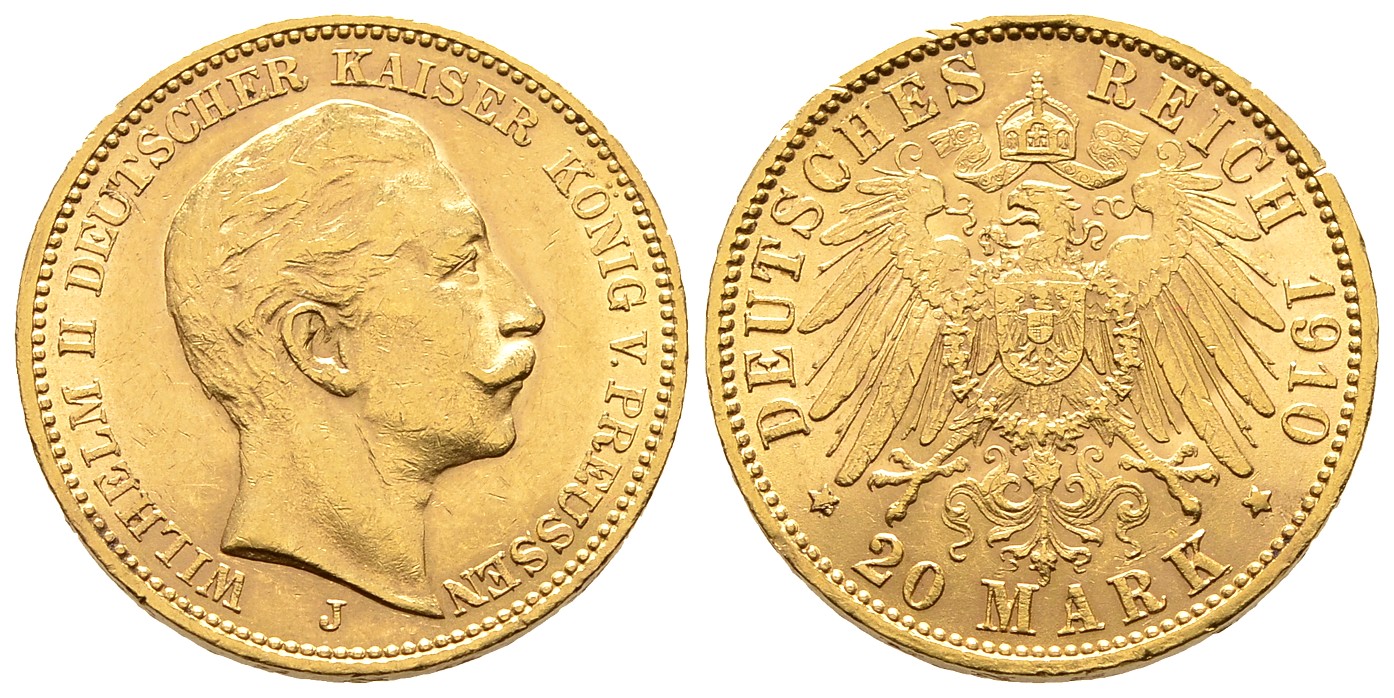 PEUS 7941 Preußen - Kaiserreich 7,17 g Feingold. Wilhelm II. (1888 - 1918) 20 Mark GOLD 1910 J Hamburg Sehr schön +