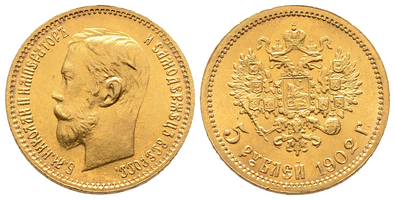 PEUS 7944 Russland 3,87 g Feingold. Zar Nikolaus II. (1894 - 1917) 5 Rubel GOLD 1902 AP Vorzüglich