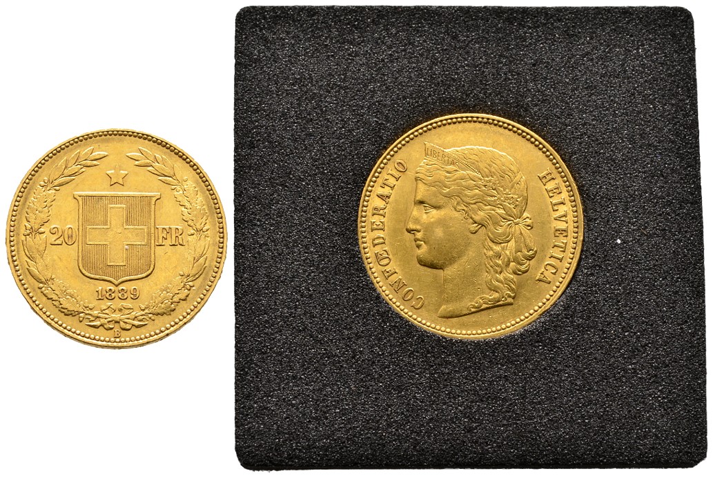 PEUS 7949 Schweiz 5,81 g Feingold. Libertas 20 Franken GOLD 1889 B Fast Vorzüglich (in Kapsel)