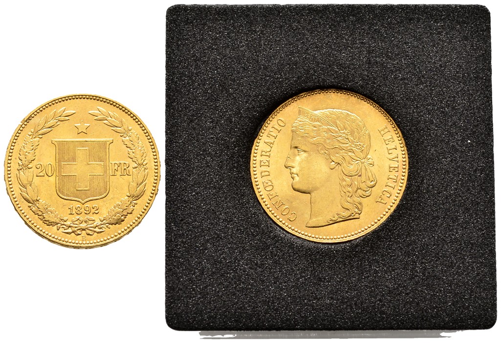 PEUS 7950 Schweiz 5,81 g Feingold. Libertas 20 Franken GOLD 1892 B Fast Vorzüglich (in Kapsel)