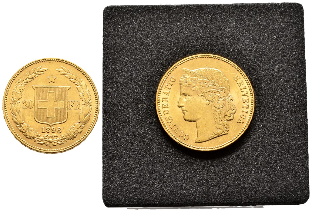 PEUS 7952 Schweiz 5,81 g Feingold. Libertas 20 Franken GOLD 1896 B Fast Vorzüglich (in Kapsel)