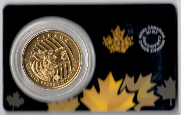 Kanada MM-Frankfurt Feingewicht: 31,1g Gold 200 Dollar (Wolf) 2014 stempelglanz im Blister