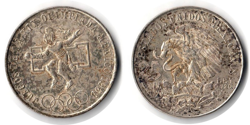  Mexiko  25 Pesos  1968  FM-Frankfurt  Feingewicht: 16,2g  Silber   sehr schön   