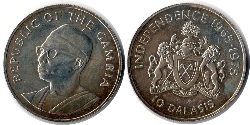  Gambia  10 Dalasis  1975  FM-Frankfurt Feingewicht: 14,14g  Silber sehr schön   