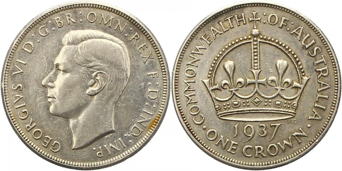  7804 Australien Crown 1937  26,75 Gramm Silber fein  sehr schön - vorzüglich   