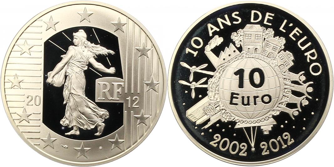  7811 Frankreich 10 Euro 2012 in Kapsel 19,98 Gramm Silber  fein polierte Platte   