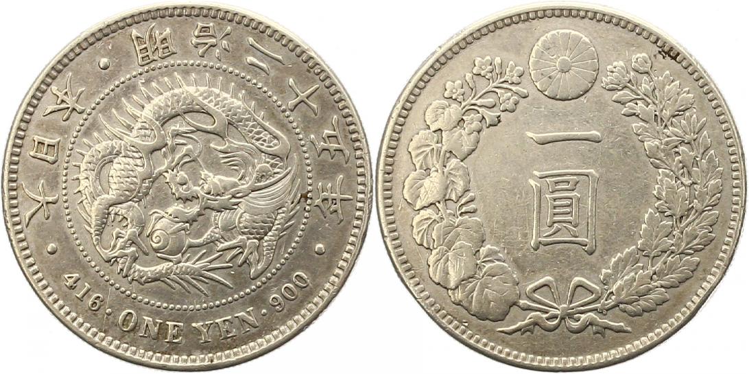  7815 Japan  Yen 1892 24,26 Gramm Silber fein  2 Randlöcher  sehr schön   