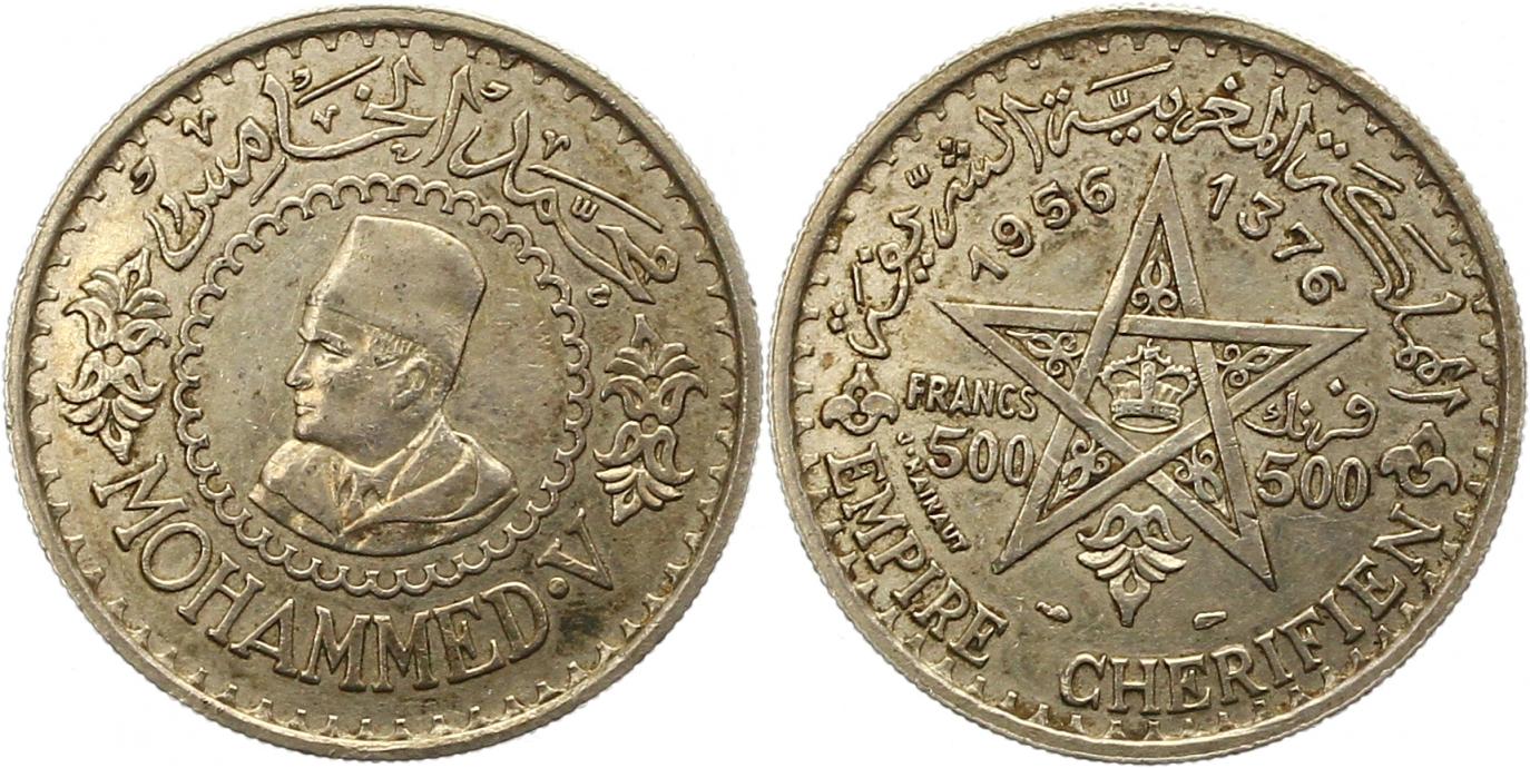  7817 Marokko 500 Francs 1956  20,25 Gramm Silber fein  sehr schön - vorzüglich   