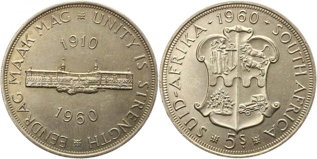  7822 Süd Afrika  5 Schilling 1960  14,14 Gramm Silber fein vorzüglich   