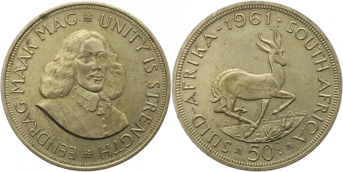  7823 Süd Afrika  50 Cents 1964  14,10 Gramm Silber fein sehr schön   