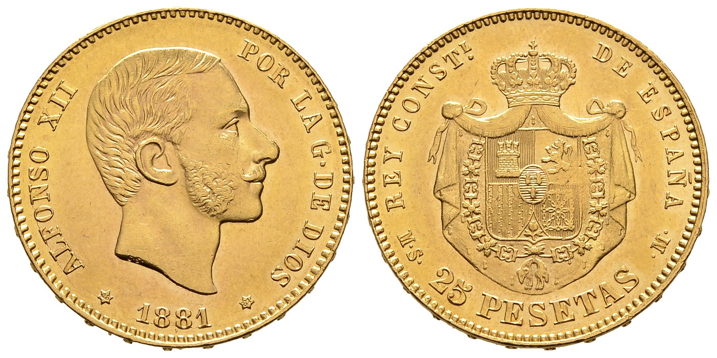 PEUS 8007 Spanien 7,26 g Feingold. Alfons XII. (1874 - 1885) 25 Pesetas GOLD 1881 (18.81)MS-M Fast Vorzüglich