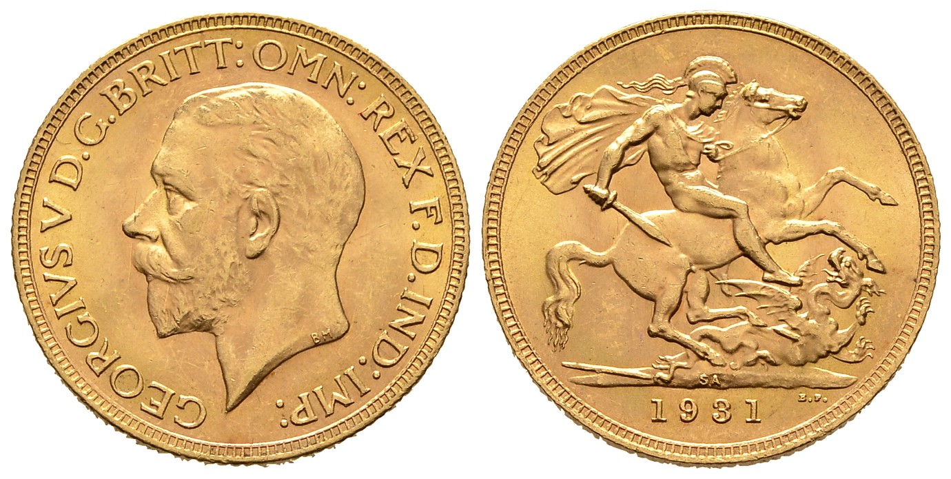 PEUS 8010 Großbritannien / Südafrika 7,32 g Feingold. Georg V. (1910 - 1936) Sovereign GOLD 1931 SA Pretoria Kratzer, Vorzüglich