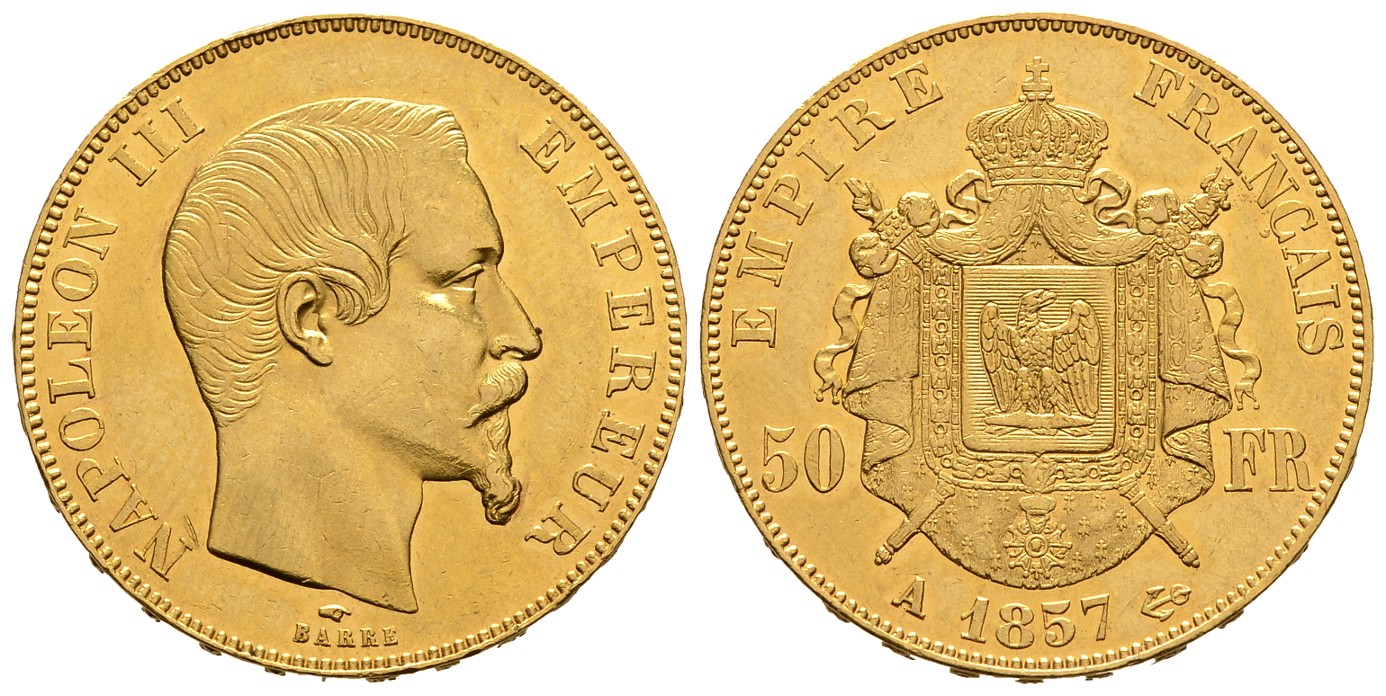 PEUS 8012 Frankreich 14,52 g Feingold. Napoleon III. (1852 - 1870) 50 Francs GOLD 1857 A Kl. Randfehler, fast Vorzüglich
