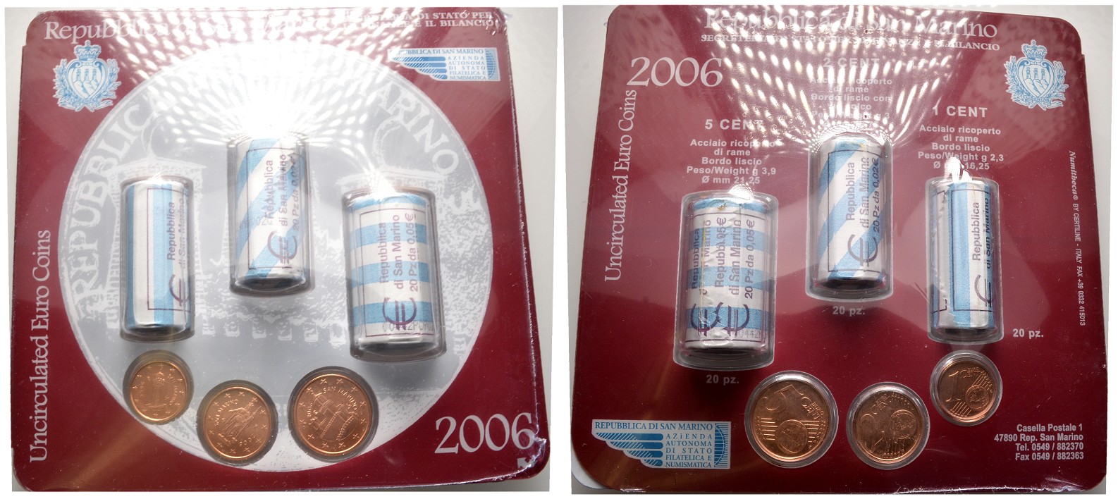 PEUS 8018 San Marino Originalverpackung 5, 2, 1 Cent (60 Stück) 2006 Uncirculated (eingeschweißt)