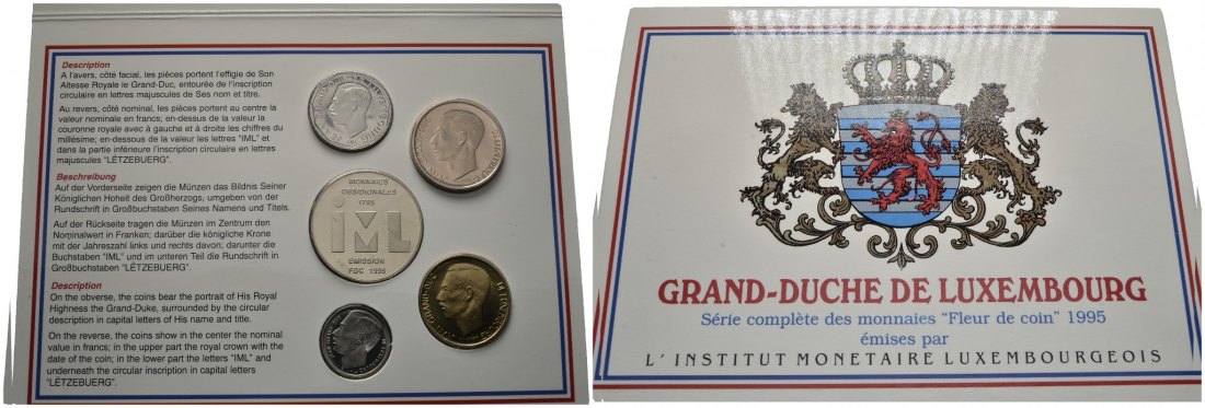PEUS 8020 Luxemburg In Originalverpackung KMS Francs (4 Münzen + Medaille) 1995 Brilliant Uncirculated (eingeschweißt)