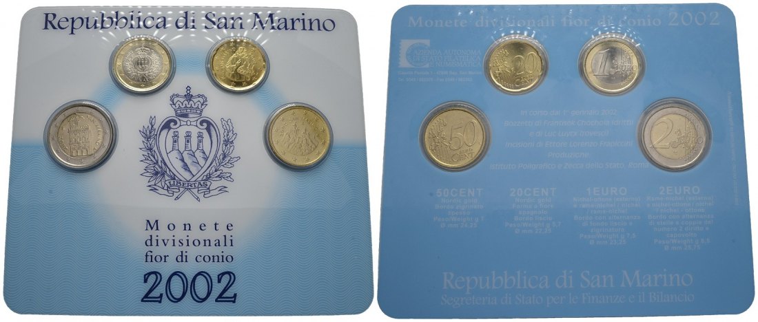 PEUS 8024 San Marino Originalverpackung Euro-KMS Satz (4 Stück) 2002 Stempelglanz (eingeschweißt)