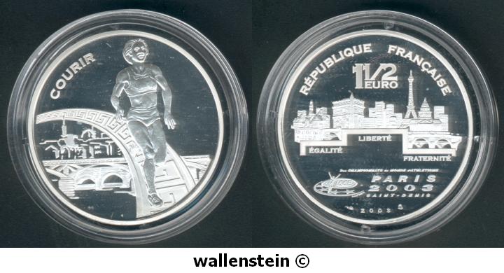 Frankreich 1 1/2 Euro 2003,Leichtatletik WM, 22,2g Silber, PP