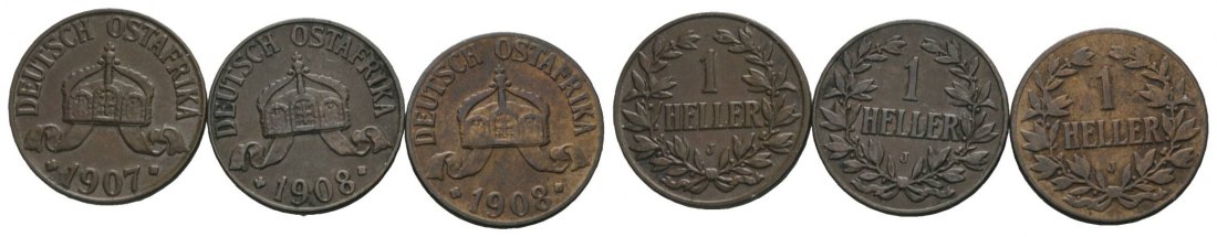  Deutsch Ostafrika, 3 Kleinmünzen   