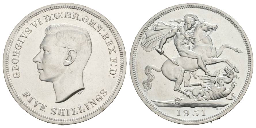 Großbritannien, 5 Shillings 1951, Cu/Ni, 28,40 g   