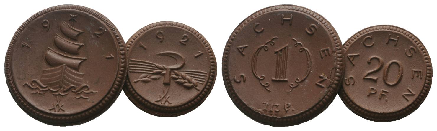  Sachsen, 2 Porzellanmünzen1921   