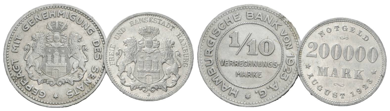  Hamburg, Notgeld, 2 Kleinmünzen 1923   