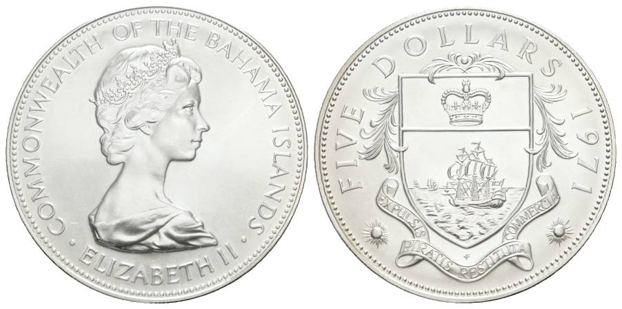  Bahama Islands, 5 Dollar 1971, AG; 41,63 g   